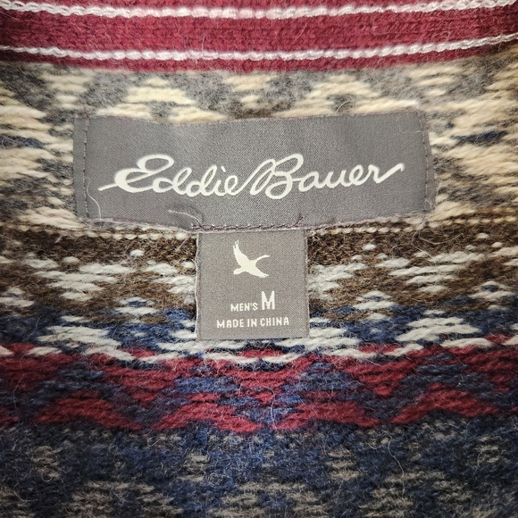 Eddie Bauer Fair Isle Crew Neck Sweater Wool Blend Holiday Winter Mens Medium - Picture 4 of 7